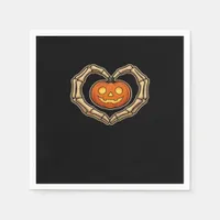Skeleton Hands Heart With Pumpkin Cute Spooky Hall Napkins