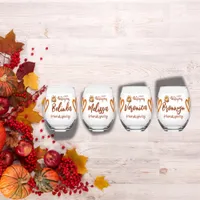 Happy Thanksgiving, Friendsgiving Monogram | Stemless Wine Glass