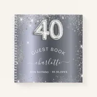 Guest book 40th birthday silver glitter name glam