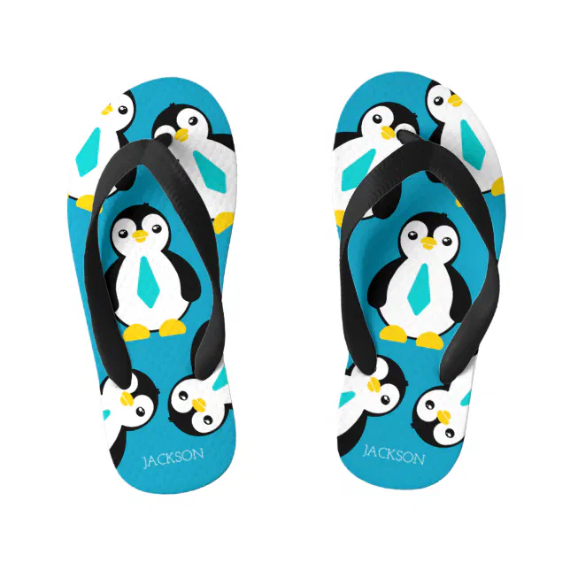 Cute Baby Boy Penguins with Blue Neckties Kid's Flip Flops