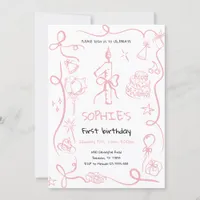 Hand Drawn 1st Birthday Invitation, Birthday  Invitation