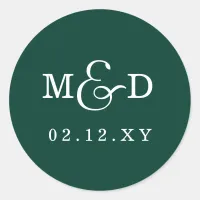 Emerald Green Simple Modern Monogram Wedding Classic Round Sticker