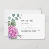 Pink Hydrangea Watercolor Flowers Elegant Wedding RSVP Card