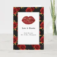 Floral Gothic Wedding Photo Thank You Card