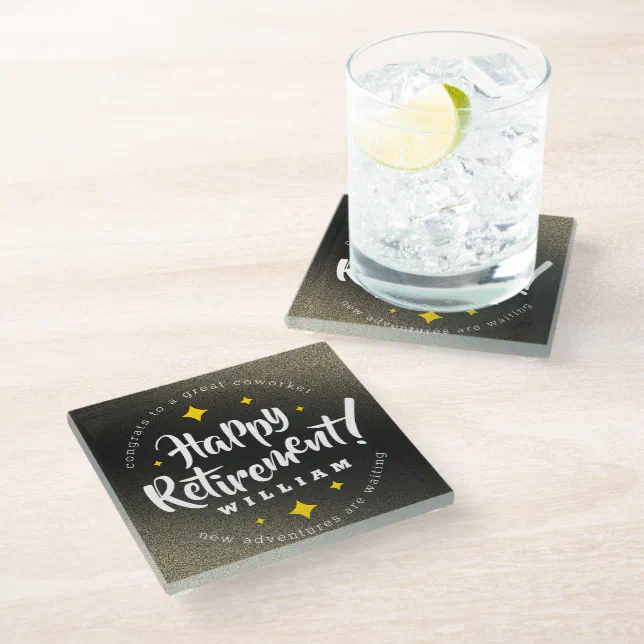 Fun Gold Glitter Stars Retirement New Adventures Glass Coaster