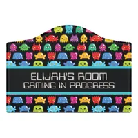 Video Game Monsters Geek Nerd Gamer Pattern Door Sign