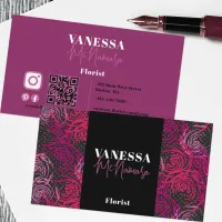 Dramatic Black Pink Floral Pattern Florist Business Card