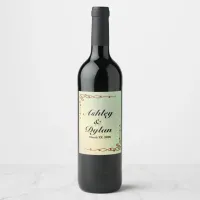 Autumn Shades Green Yellow Wedding Wine Label