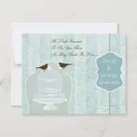 Chic blue bird cage, love birds RSVP