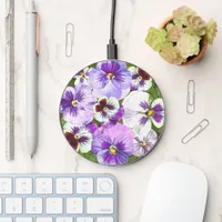 Purple and White Pansies Original Botanical Art Wireless Charger