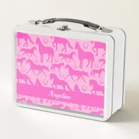 Cute Pink Ponies and Horses Girly Kids Metal Lunch Box