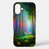 Dreamy Rainbow Colored Forest Trail Digital AI Art iPhone 16 Plus Case