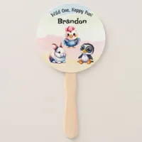 Wild One Happy Fun Woodland Animals Watercolor Hand Fan