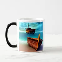 Deserted Boats on an Abandoned Beach Magic Mug