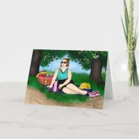 Hand drawn Art | Woman Relaxing at Beach Card