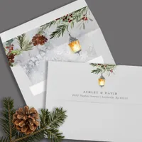 Winter Rustic Pine Trees Botanical Lantern Wedding Envelope