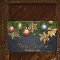 Shiny Christmas Ornaments and Pine Branches Banner