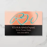 Bigl Bold Monogram in Turquoise on Rosegold Foil Spot Gloss Business Cards