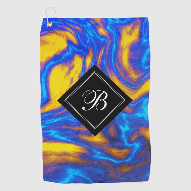 Abstract Modern Yellow Blue Purple Liquid Marble Golf Towel