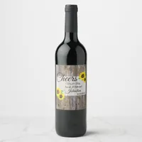 Rustic Wood and Sunflowers Wedding Wine Label