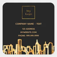 Logo black gold city skyline business real estate square sticker