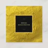 *~* 24k Yellow Gold Foil Gold Glitter Black Frame Square Business Card