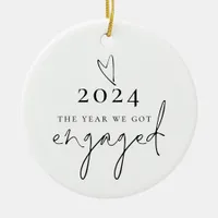 Minimalist The Year We Got Engaged Heart Names Ceramic Ornament