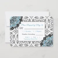 Black and Blue Mandala Wedding RSVP card