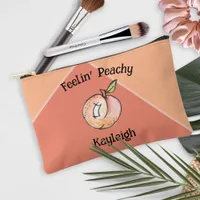 Cute Modern Peach Peaches Add Name Fun Summer Accessory Pouch