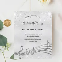 Budget birthday silver music notes glitter