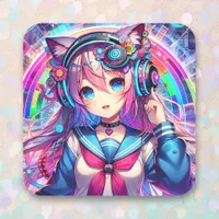 Glitchcore Colorful Anime Girl Artwork  Square Sticker