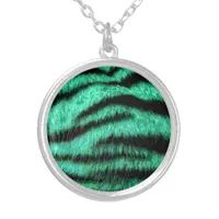 Cool green neon tiger stripes silver plated necklace