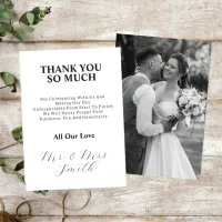 Elegant Just Married Black And White Wedding Photo Thank You Card