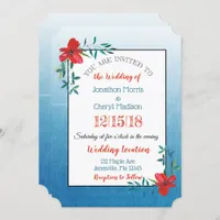 Double Sided Blue & Red Flower Wedding Invitation