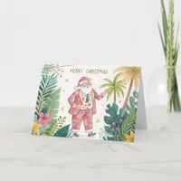 Tropical Santa in a Suit Christmas Card