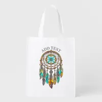 Personalized Teal and Blue Dreamcatchers Mystical Grocery Bag