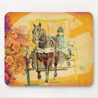 Floral Grunge Amish Horse and Buggy Mouse Pad