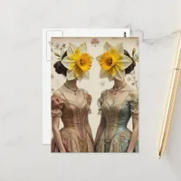 Retro Women With Daffodil Heads Postcard