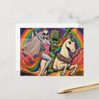 Unicorn With Alien Bride and a Robot Groom Postcard