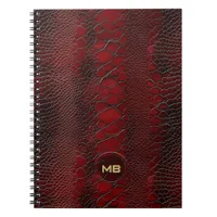 Red Snakeskin Leather Print Embossed Monogram Notebook