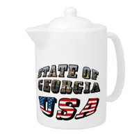 State of Georgia and USA Flag Text Teapot