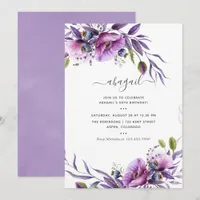 Violet Purple Poppy Floral Birthday Invitation