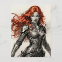 Red haired warrior woman  postcard