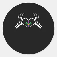 Skeleton Hand Heart Mardi Gras Vibrant Expression Classic Round Sticker