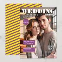 Canary Yellow & Plum Magazine Wedding Photo Invitation