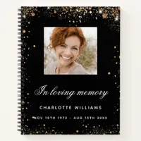 Guest book memorial black gold glitter photo