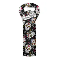 Sugar Skulls and Swirls Rose Black ID725 Wine Bag