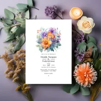 Pastel Purple, Orange and Mint Floral Wedding Invitation