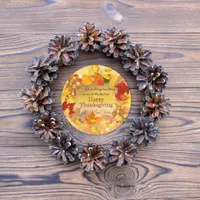 Autumn Fall Foliage Wreath Happy Thanksgiving Classic Round Sticker