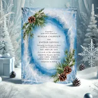 Winter Frost Pinecone Wedding Invitation